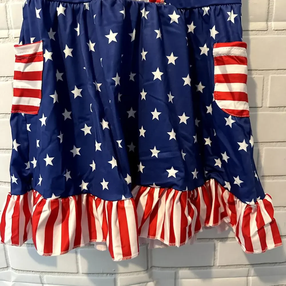 Toddler Girls Sassy Saul 2T Red, White, Blue Stars and Stripes Summer Dress - Picture 3 of 7